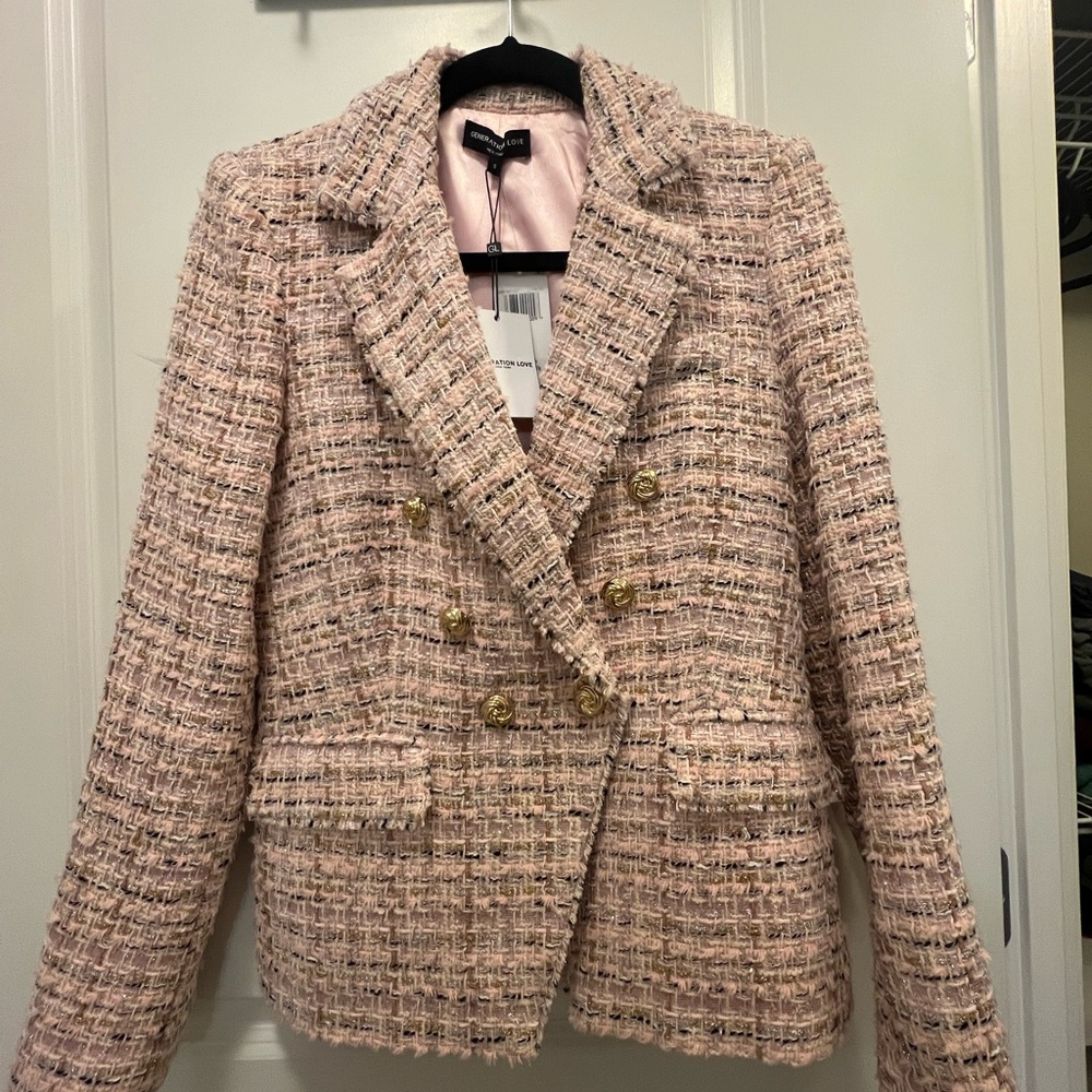 Generation Love Eliza Pink Tweed Blazer with Gold Buttons